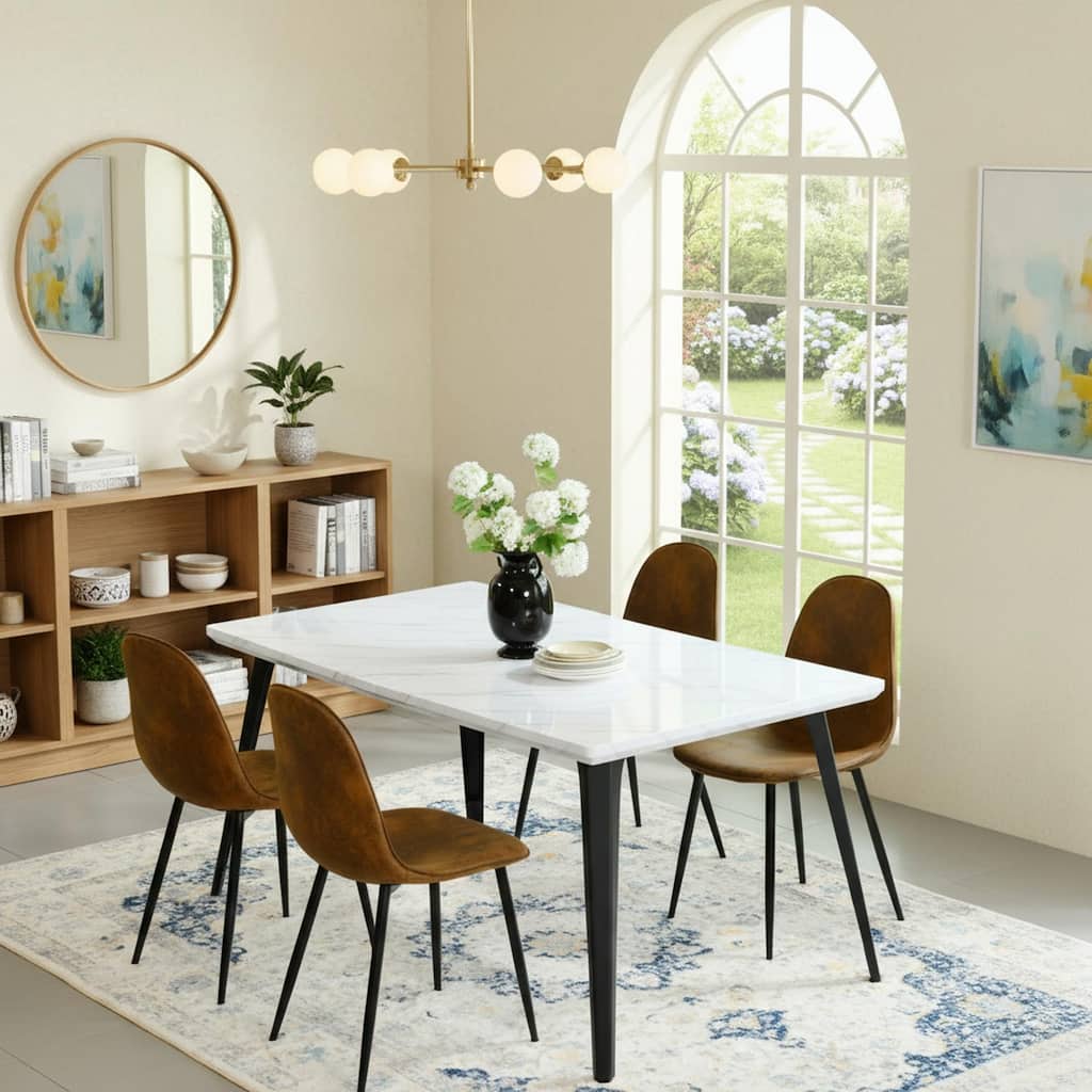 Homy Casa 5-Piece Dining Room Set with Modern White Table and 4 Upholstered Side Chairs
