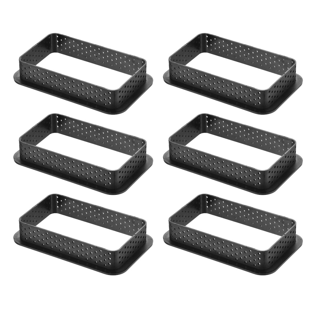 6pcs Perforated Cake Mousse Ring, Rectangle Shape Cake Mold DIY Baking Cutter - Black
