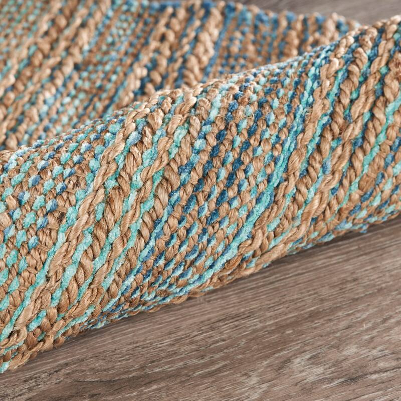 Sevita Organic Jute Geometric Area Rug, Tan and Teal