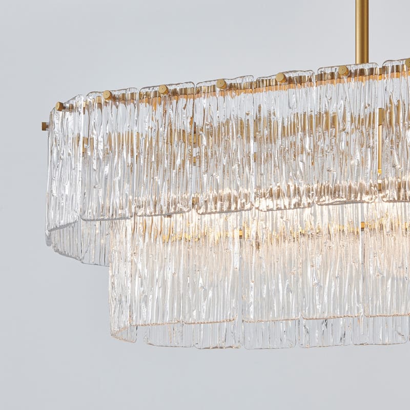 KAWOTI 6-light Tired Glass Pendant Chandelier Gold - W37.38" x E11.75" x H19.5" (Max H60")