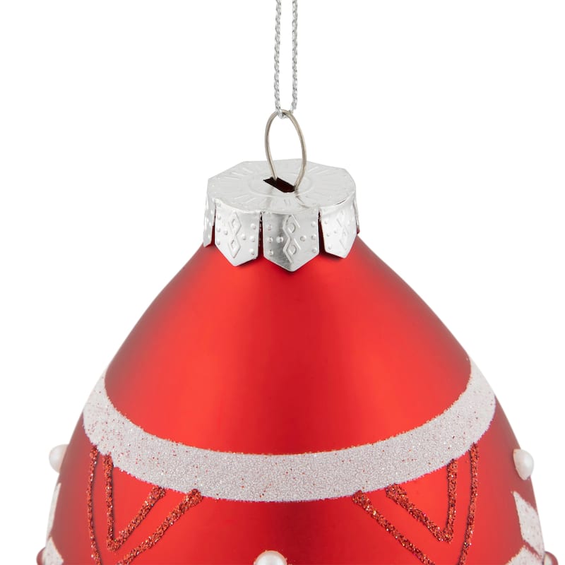 5.25" Glittered Red White Snowflake Glass Finial Christmas Ornament