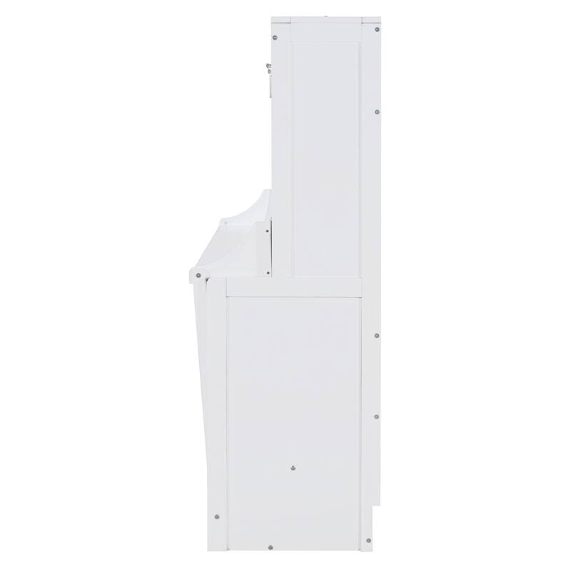 Space-Saving Queen Size Murphy Bed with Hydraulic Lift and Desk, White