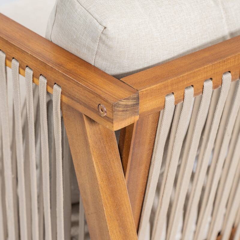 Christopher Knight Home - Outdoor Modern Solid Acacia Wood 2-Piece Conversation Set with Rope Arm Loveseat and Coffee Table