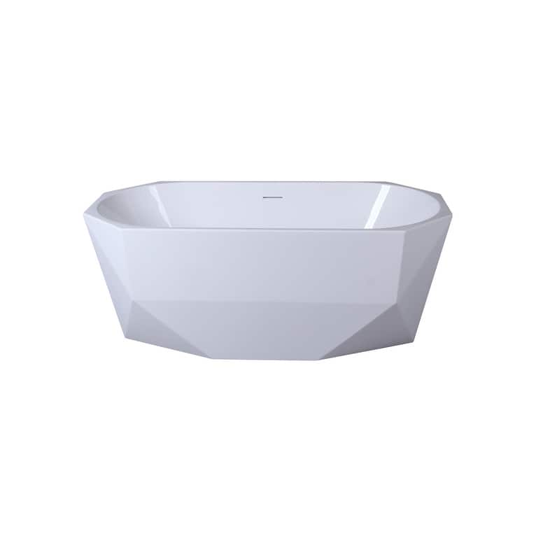 Indigo Home 59 inch Soaking Diamond Style Bathtub in Glossy White