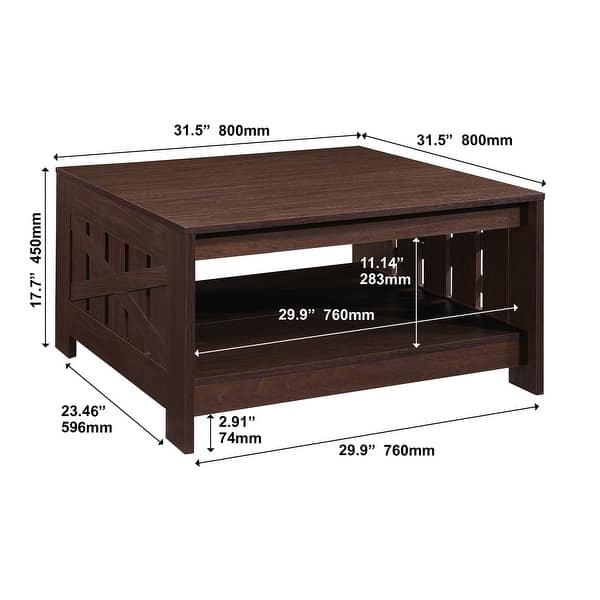 dimension image slide 2 of 3, 31.5 in. Square Wood Coffee Table