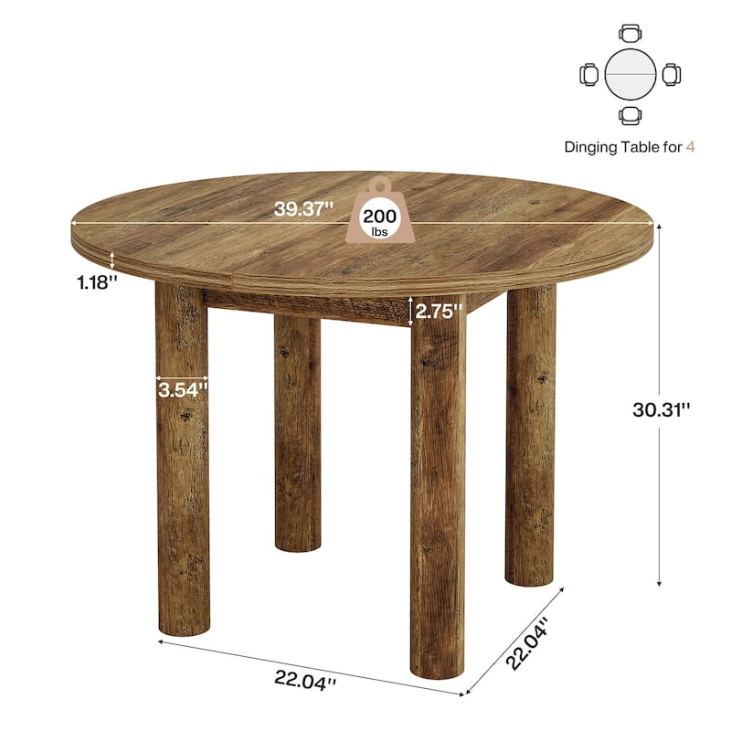 39-inch Round Dining Table for 4