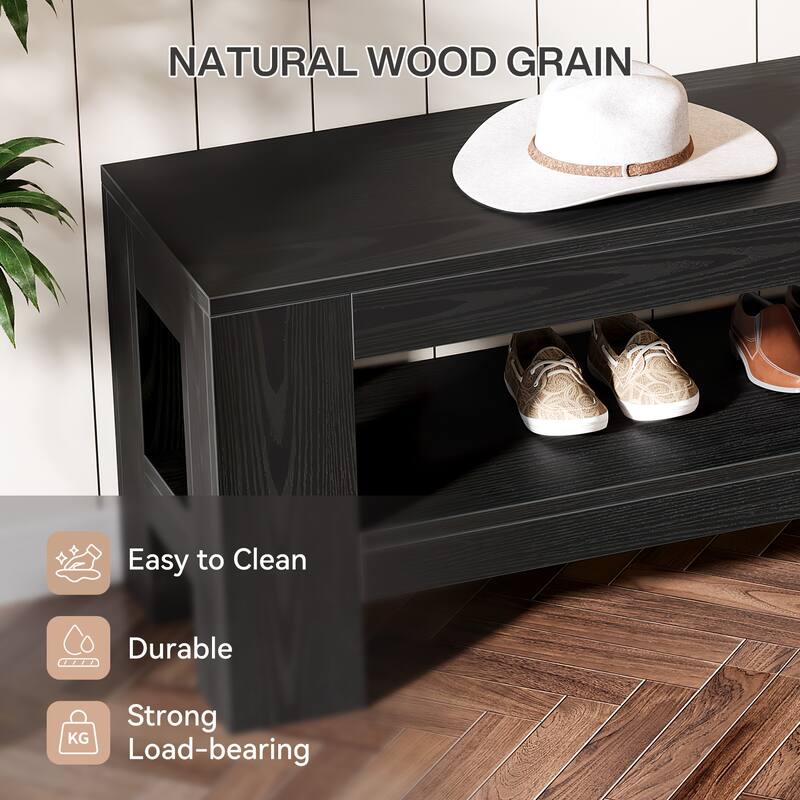 Wooden Entryway Bench with Storage Shelf, Console Shoe Bench, Hallway Kitchen End of Bed Accent Seat Storage Bench for Bedroom