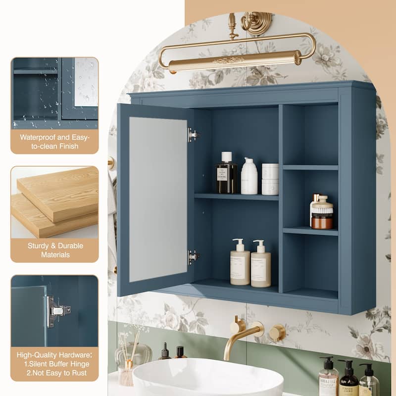 GDFStudio - Riggs Modern Wall-Mounted Bathroom Storage Cabinet with Mirror and Open Shelves (Not Include Bathroom Vanity)
