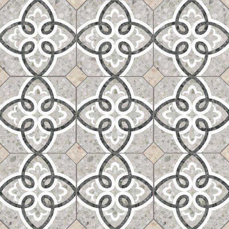 Merola Tile Riviera Octagon Garde Gris with Taco Beige 7-7/8" x 7-7/8" Porcelain Floor and Wall Tile