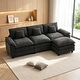 preview thumbnail 100 of 109, Modular Cloud Chenille Sectional Sofa with Ottomans, Deep Seat Convertible L-Shaped or U-Shaped Couch  Black/3 Seats with 1 Ottoman - Reversible