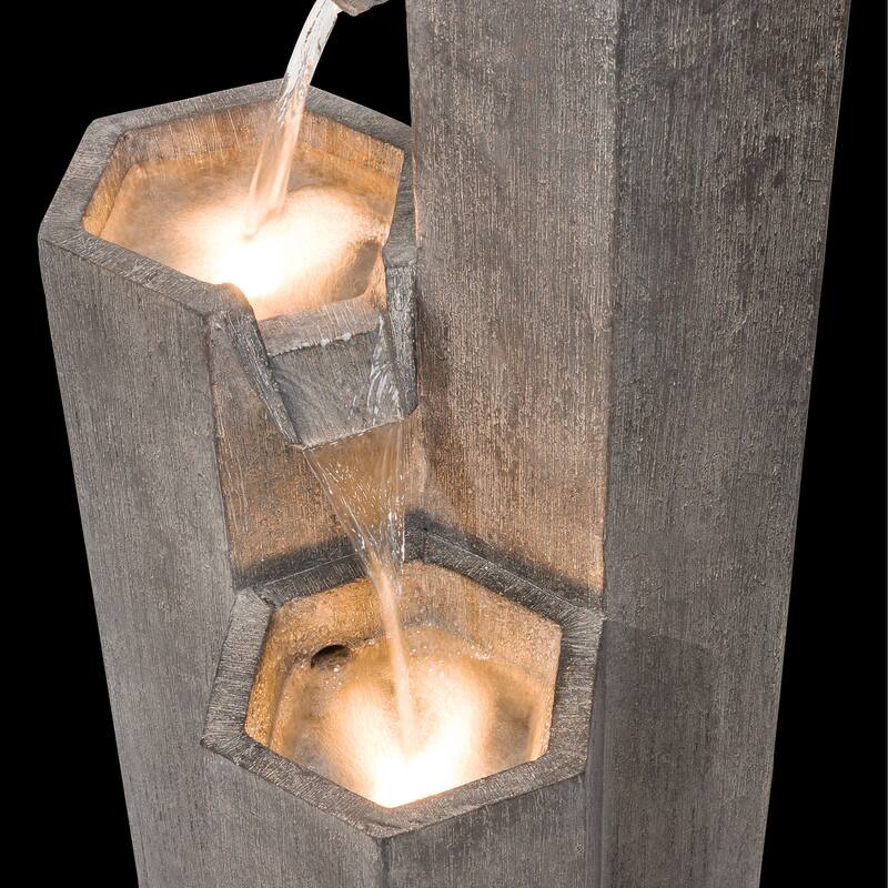 Alpine Corporation 25" Tall Indoor/Outdoor 3-Tier Hexagonal Columns Fountain with LED Lights