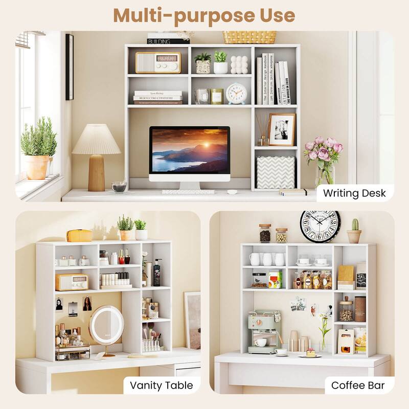 Costway Desktop Bookshelf Desk Storage Hutch with 7 Open Cubbies & 3 - See Details