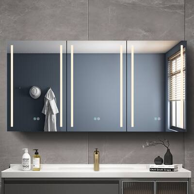 60x30" LED Double Door Lighted Medicine Cabinet with Mirror Defogging