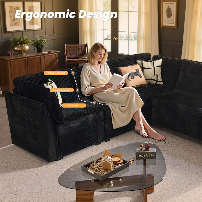 HOOOWOOO Modular Plush Corduroy Fabric Couch with Ottoman