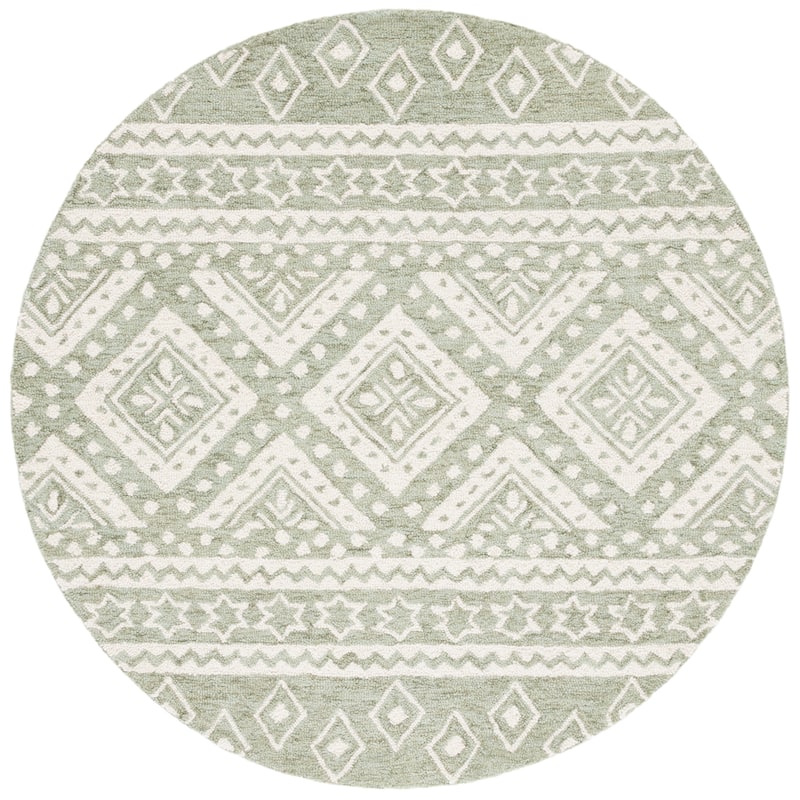 SAFAVIEH Handmade Micro-Loop Kobie Wool Rug - 5' Round - Sage/Ivory