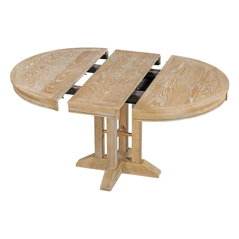 Farmhouse 5-Piece Wooden Dining Table Set with Extendable Round Table & 4 Chairs