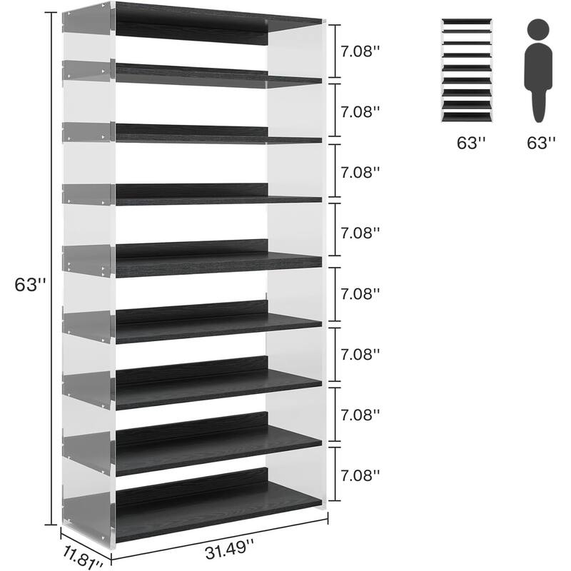 63" 8-Tier Acrylic Shoe Rack, Modern Shoe Storage, Shoe Organizer Display Shelf for Living Room, Entryway & Hallway