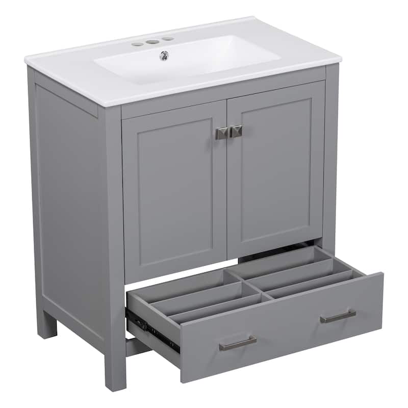 30" Bathroom Vanity with Single Sink Soft Closing 2 Doors and a Drawer