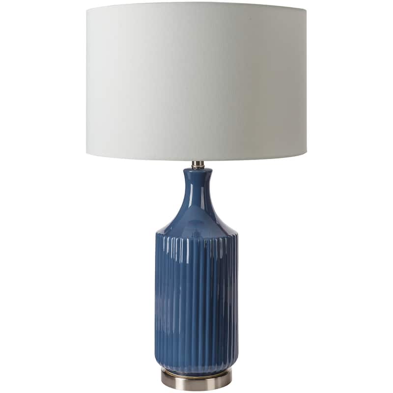 Jared Glazed Ceramic Linear Texture Table Lamp - 31"H x 17"W x 17"D - Blue
