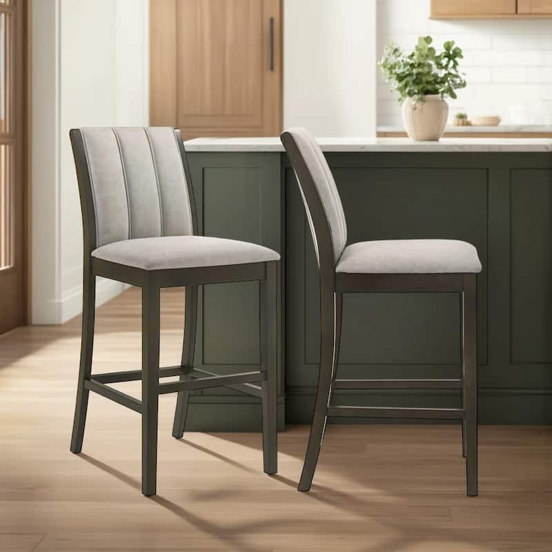 Nolan 26 in. Dark Roast Counter Height Rubberwood Barstool with Grey Fabric Seat - Set of 2 - Gray/Dark Roast - Counter Height - Set of 2