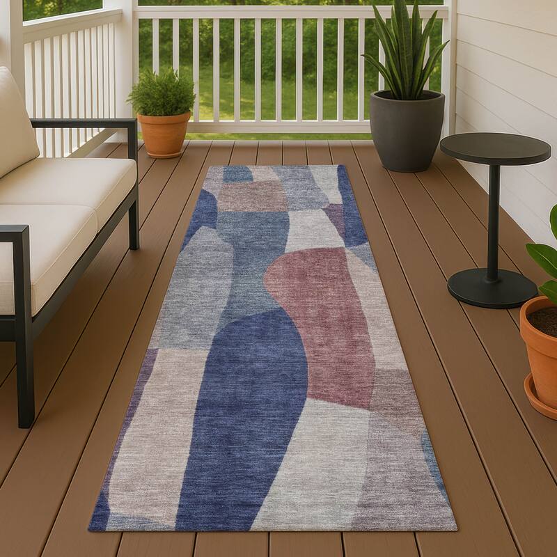 Machine Washable Indoor/ Outdoor Contemporary Layers Chantille Rug - Blue - 2'3" x 7'6"