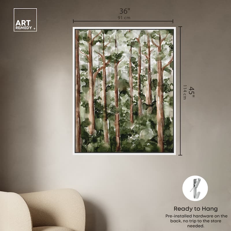 Art Remedy Wildy Forest Framed Landscape 1 Piece Canvas Wall Art Watercolor Style