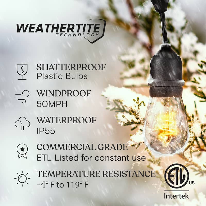 Brightech Ambience Pro 15-Light 48 ft. Outdoor Plug-in 2W 3000k LED S14 Hanging Edison Spiral Filament Bulb String -Light