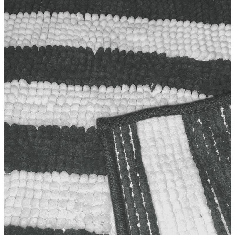 24"x16" - Charcoal Grey White Stripe Large Soft Cozy Plush Chenille Bath Mat Bathroom Rug