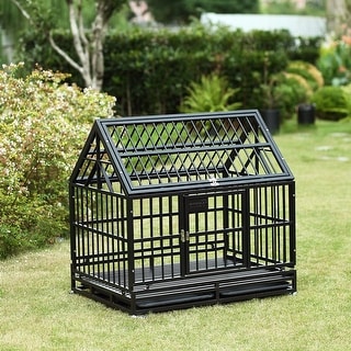 Picture of Heavy Duty Dog Cage Crate Strong Metal with Four Wheels and Roof for ...