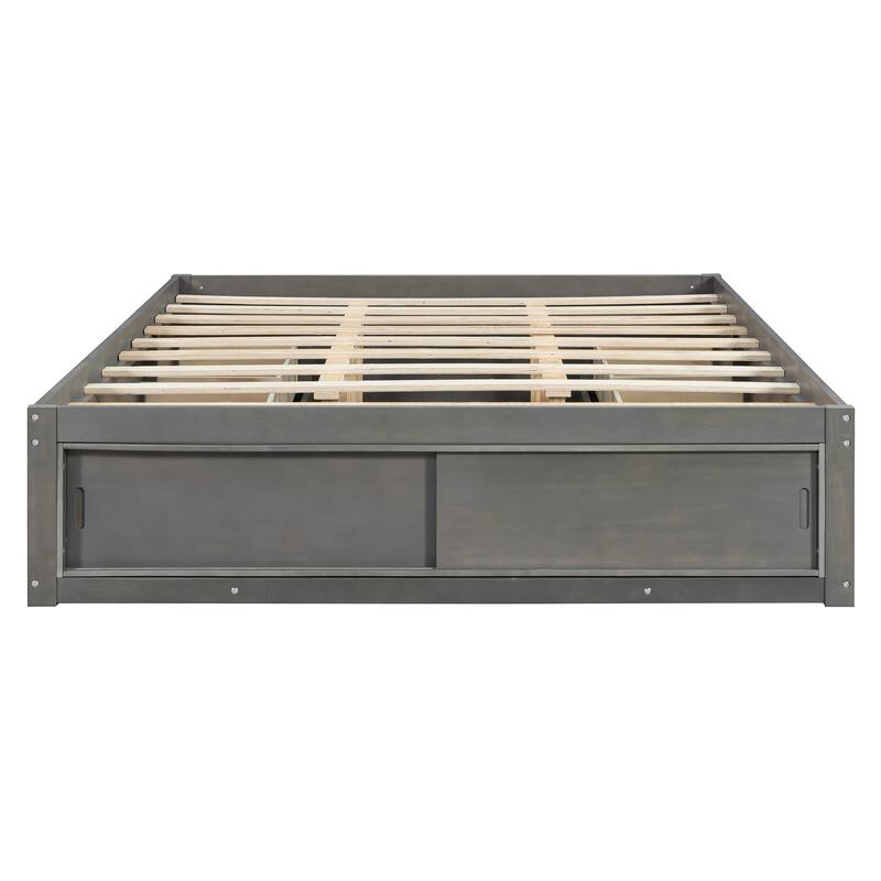 Queen Size Platform Bed Open Frame with Footboard Storage and 4 Drawers