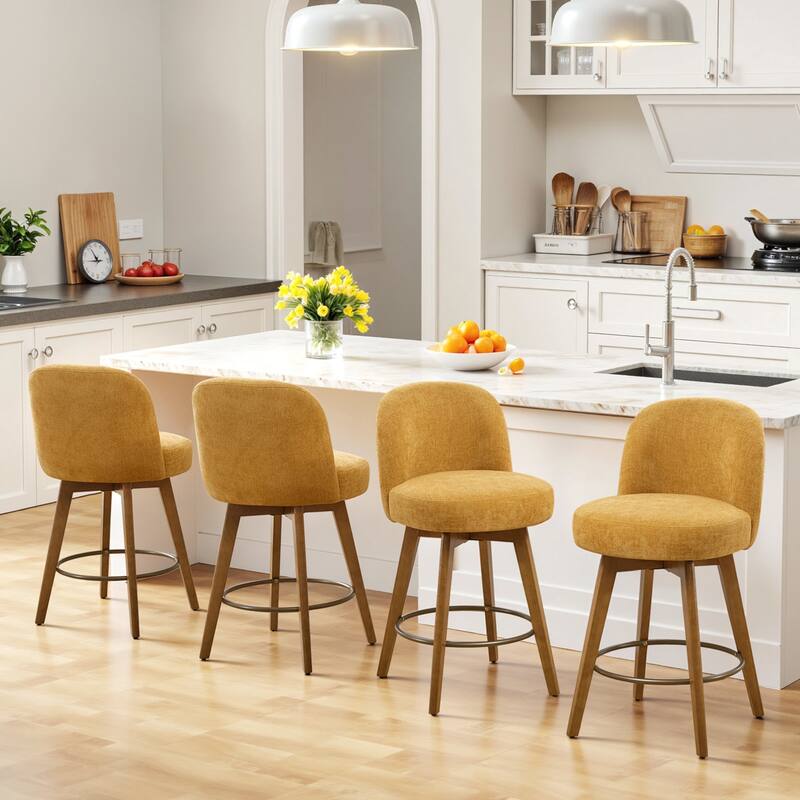 Fabric Upholstered Counter Height Swivel Bar Stools - 37.8"H x 19.7"W x 23.2"D - Set of 4 - Yellow