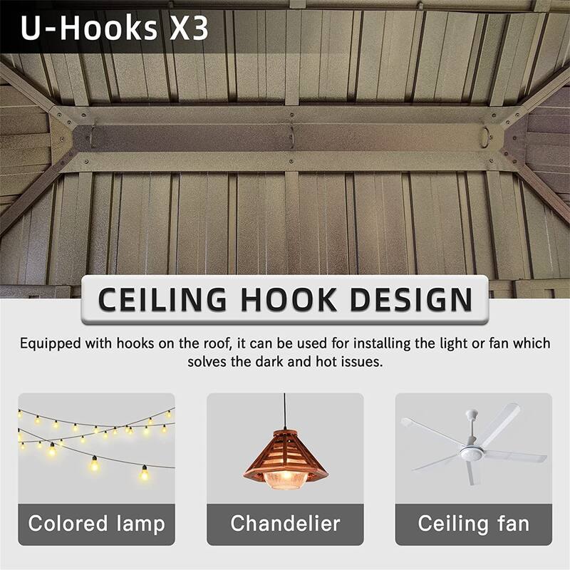 12'x18' Hardtop Gazebo with Wood-Look Aluminum Frame, Double Roof, Curtains & Netting for Outdoor Use