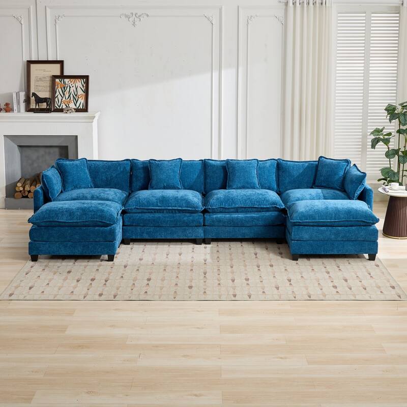 Roomfitters Large Upholstered 4-Seater Sofa with Plush Cushions and Pillows, Modern Cloud Couch for Living Room