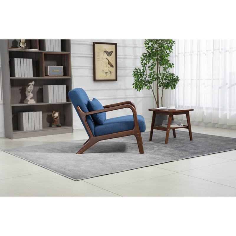 Upholstered Accent Chair with Lumbar Pillow, Living Room Chairs with Solid Wood Frame, Lounge Reading Armchair