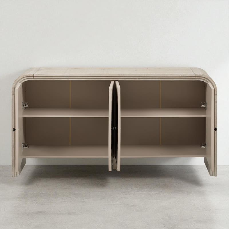 Modern MDF Sideboard Buffet Cabinet with Woven Wood Slat Doors and Solid Wood Veneer for Hallway or Entryway