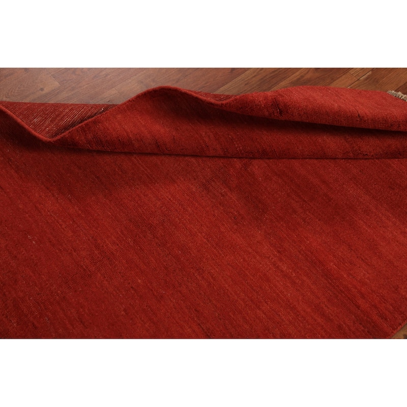 Gabbeh Modern Rug Hand-Knotted Red Solid Wool Carpet - 3'4" x 5'0"