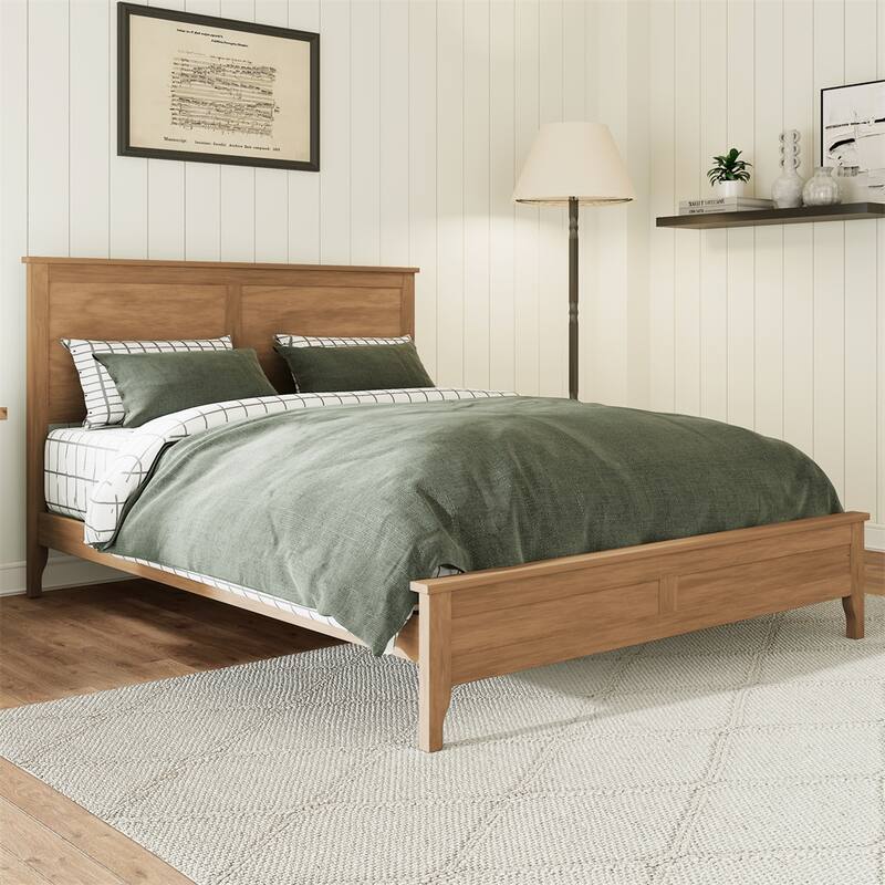 Modern Solid Wood Full Size Platform Bed w/Sturdy Wooden Slats Support