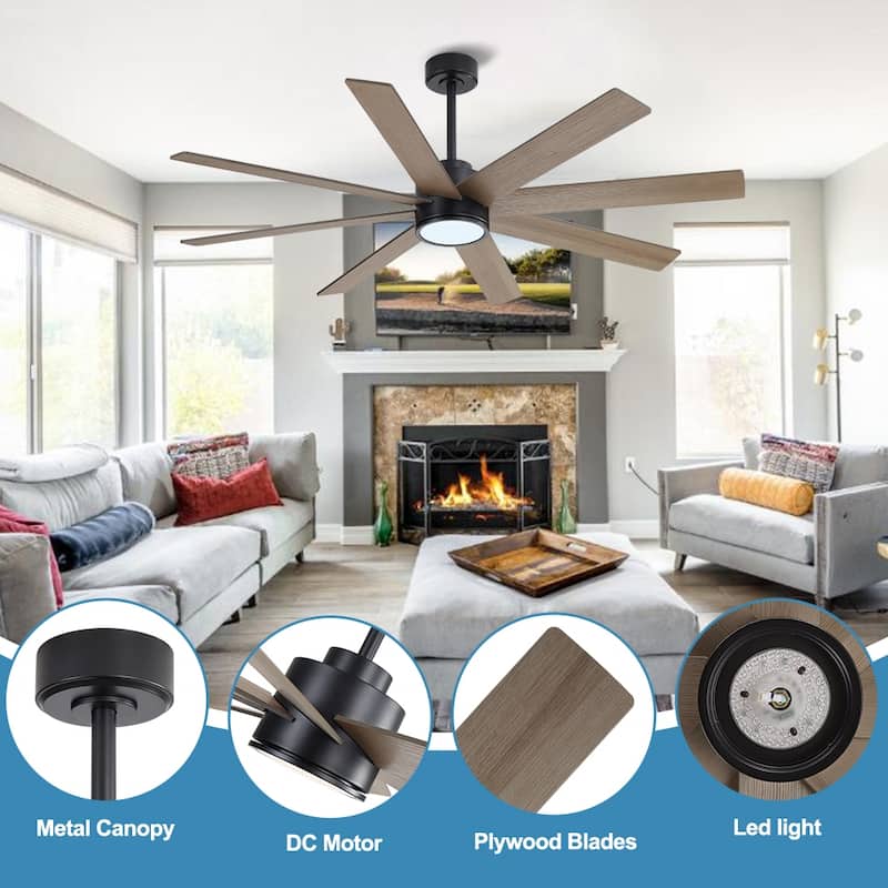 MLiAN 60 in. 8-Plywood Blades Indoor LED Ceiling Fan With Remote...
