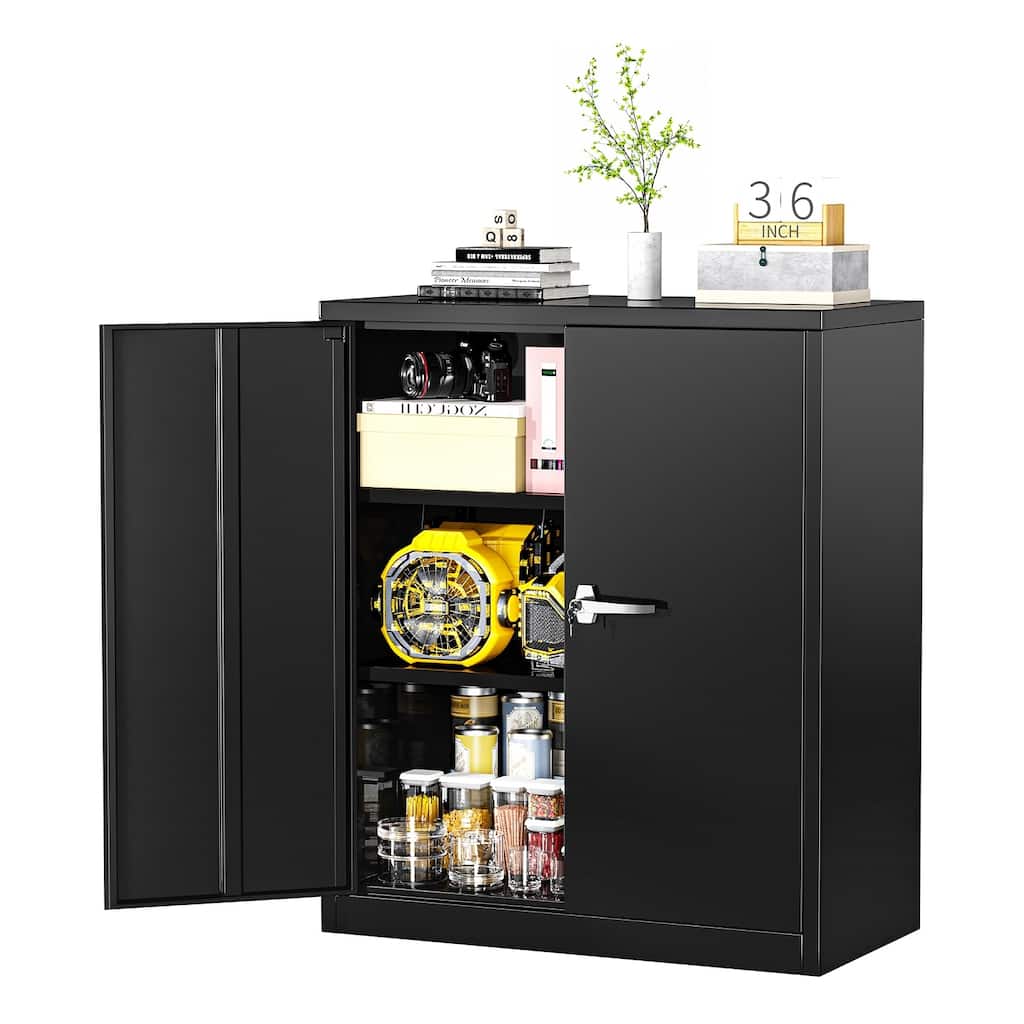42 inch Metal Storage Cabinet with Locking Doors and Adjustable Shelves - N/A