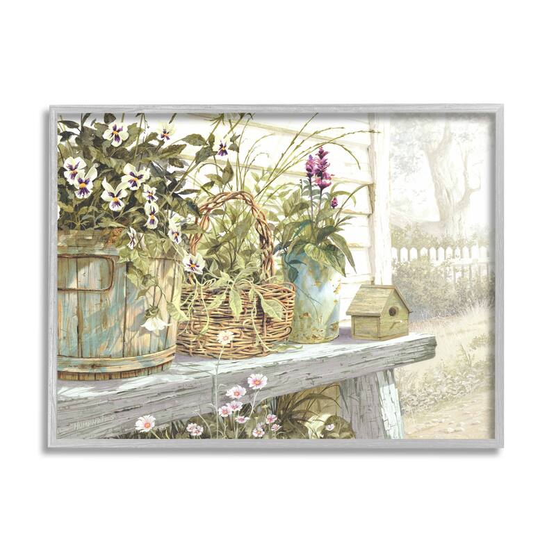 Stupell Cottage Garden Flowers Framed Giclee Art Design by Michael Humphries - 20 x 16 - Grey