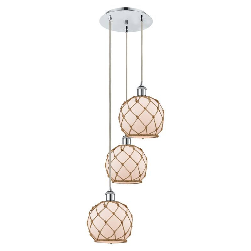 Innovations Lighting Endless Possibilities Ballston - Farmhouse Rope - 3 Light 15" Cord Hung Multi Pendant - White Glass with Brown Rope/Polished Chrome