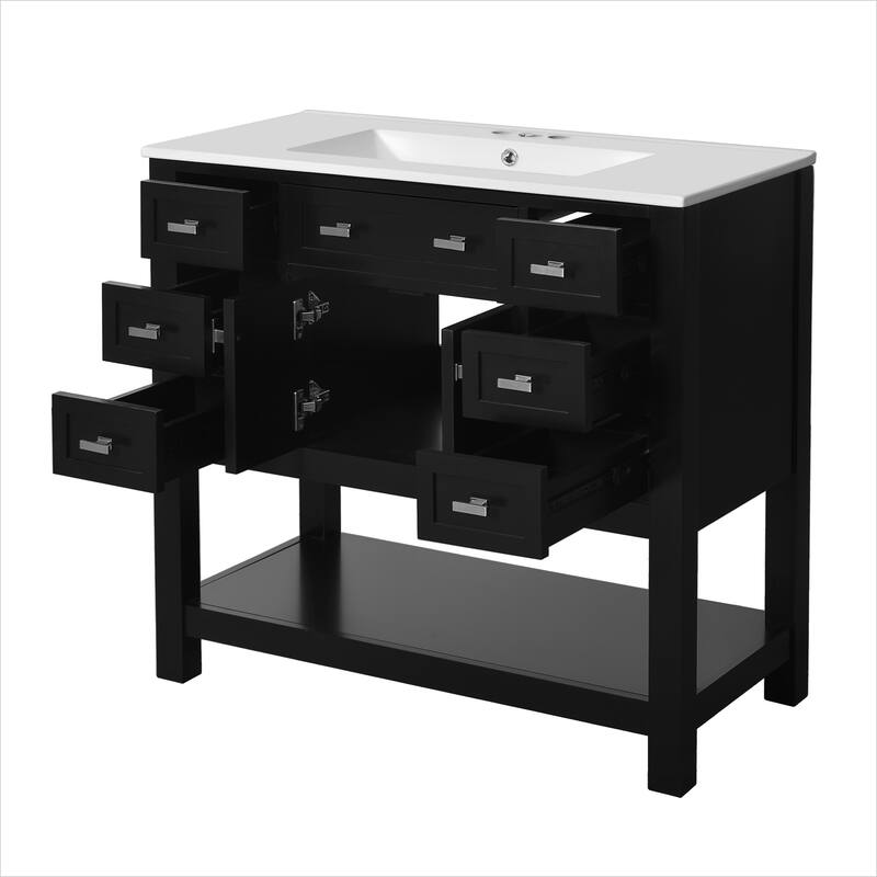 36'' Bathroom Vanity With Top Sink,Modern Bathroom Storage Cabinet With 2 Soft Closing Doors And 6 Drawers,Single Sink