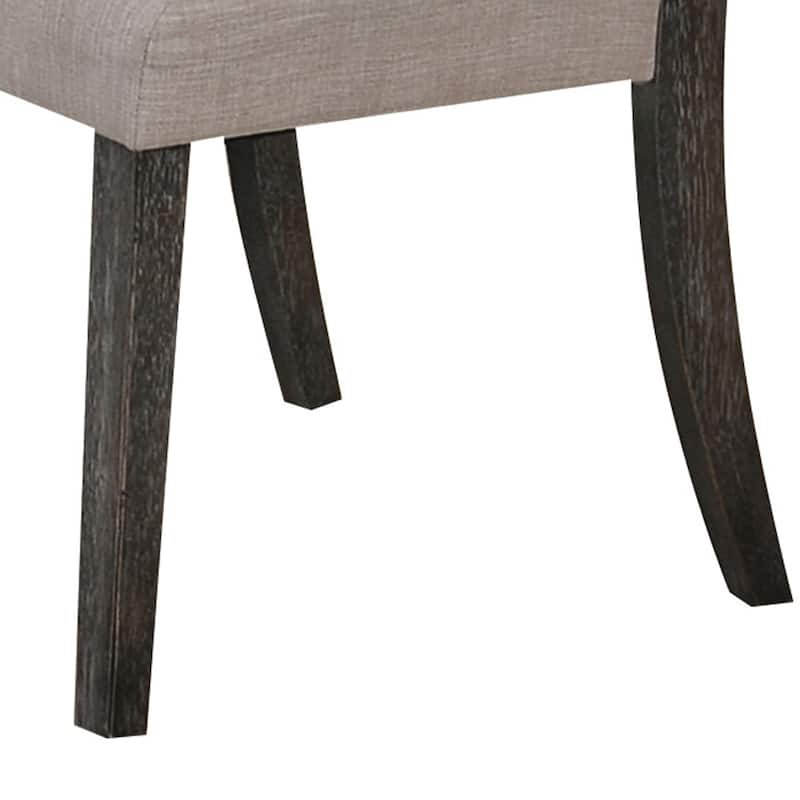 Wooden Side chair with Tufted Back, Set of 2, Brown and Gray