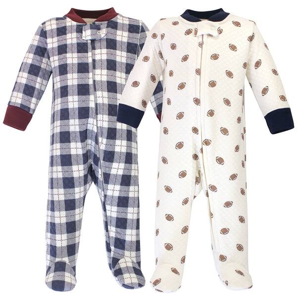 slide 1 of 1, Hudson Baby Infant Boy Premium Quilted Zipper Sleep and Play 2pk, Football 0-3 Months - Football