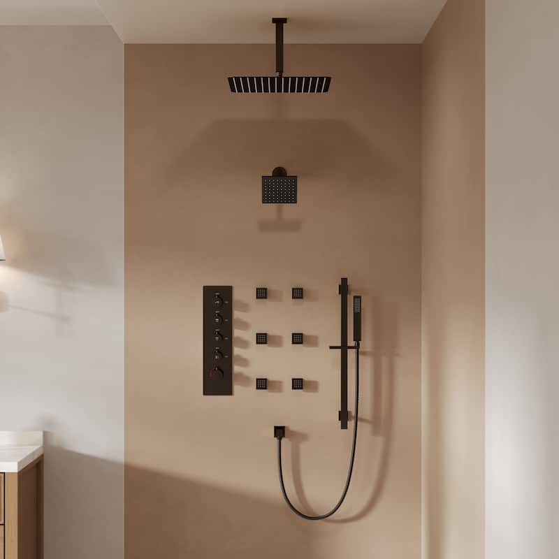 GRANDJOY Thermostatic Bathroom Shower Combo Kit, Dual Showerheads with Handheld and Pressure Balance Control