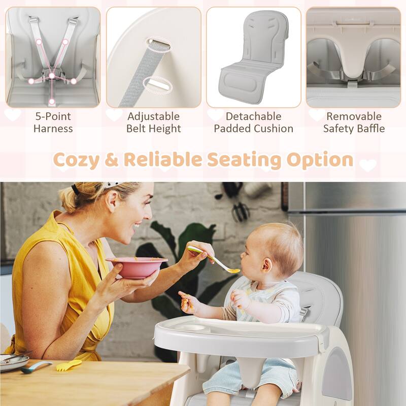 Gymax Convertible Baby Tall Chair 2-Tier Food Tray Feeding Chair for