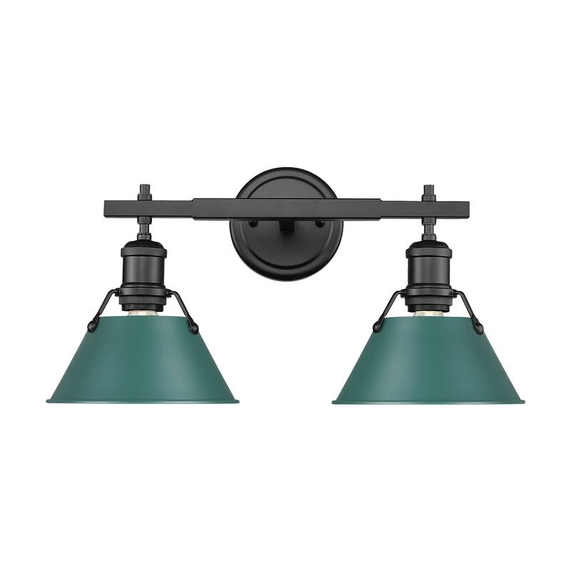 Golden Lighting Orwell 2 Light 18" Wide Bathroom Vanity Light - Matte Black / Pine Green Shades