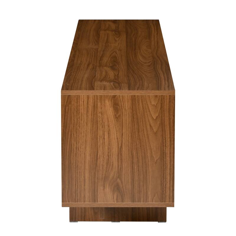 Retro Style Wood Grain TV Stand with Wavy Door, for TVs Up to 75" - 69.6" W × 14.9" D × 20.8" H