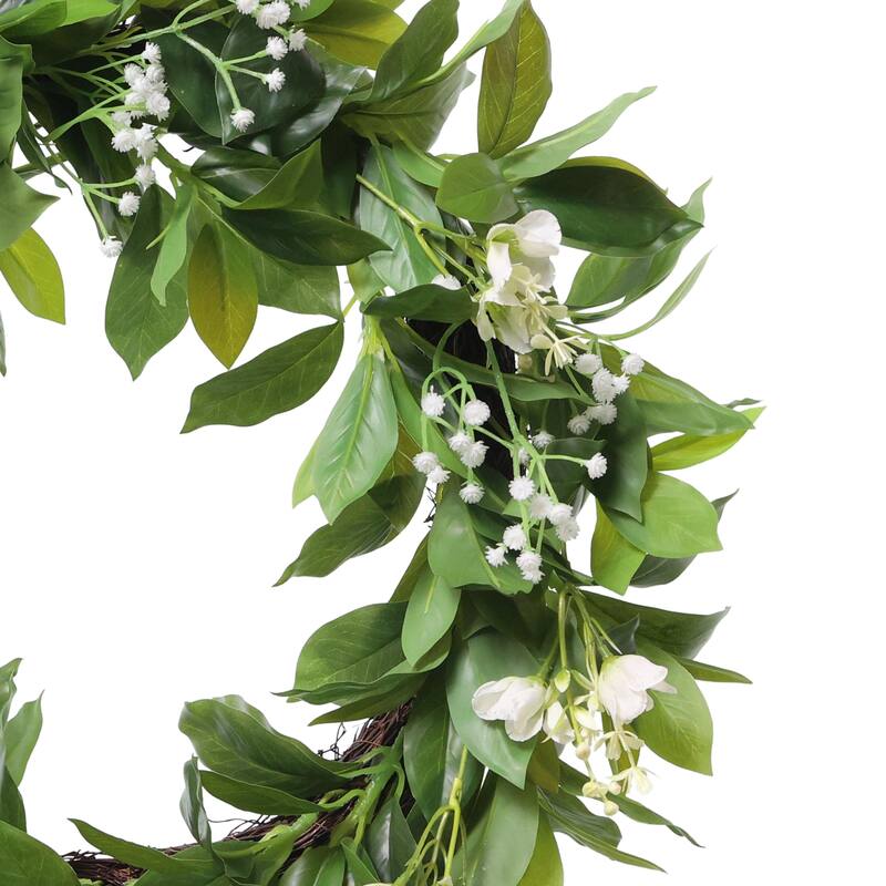 Gypsophila and Dogwood Floral Artificial Spring Wreath - 24" - White