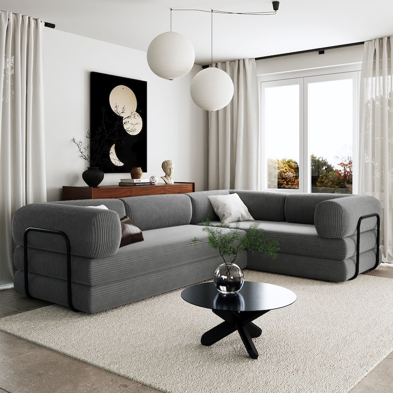Roomfitters L-Shaped Modular Sectional Sofa in Corduroy Fabric, Modern Couch for Living Room and Apartment